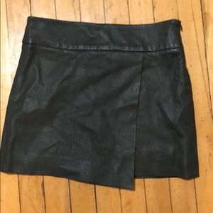 Intermix olive green asymmetrical leather skirt
